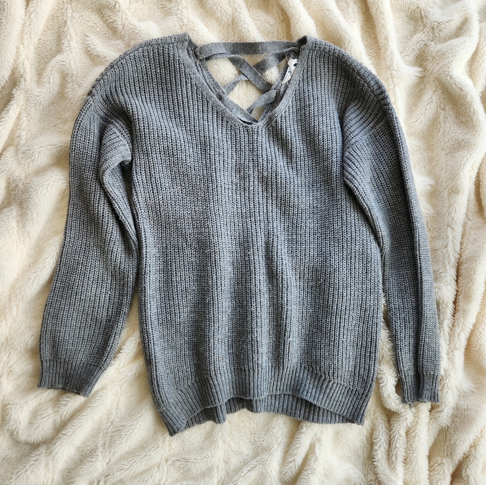 Size large gray sweater with back braid cloud chaser
